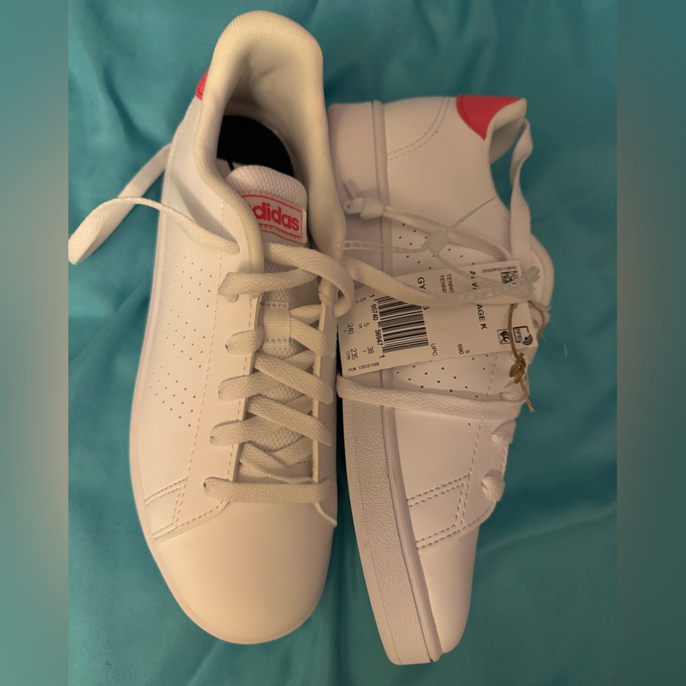 Adidas White Sneakers with Pink Highlights